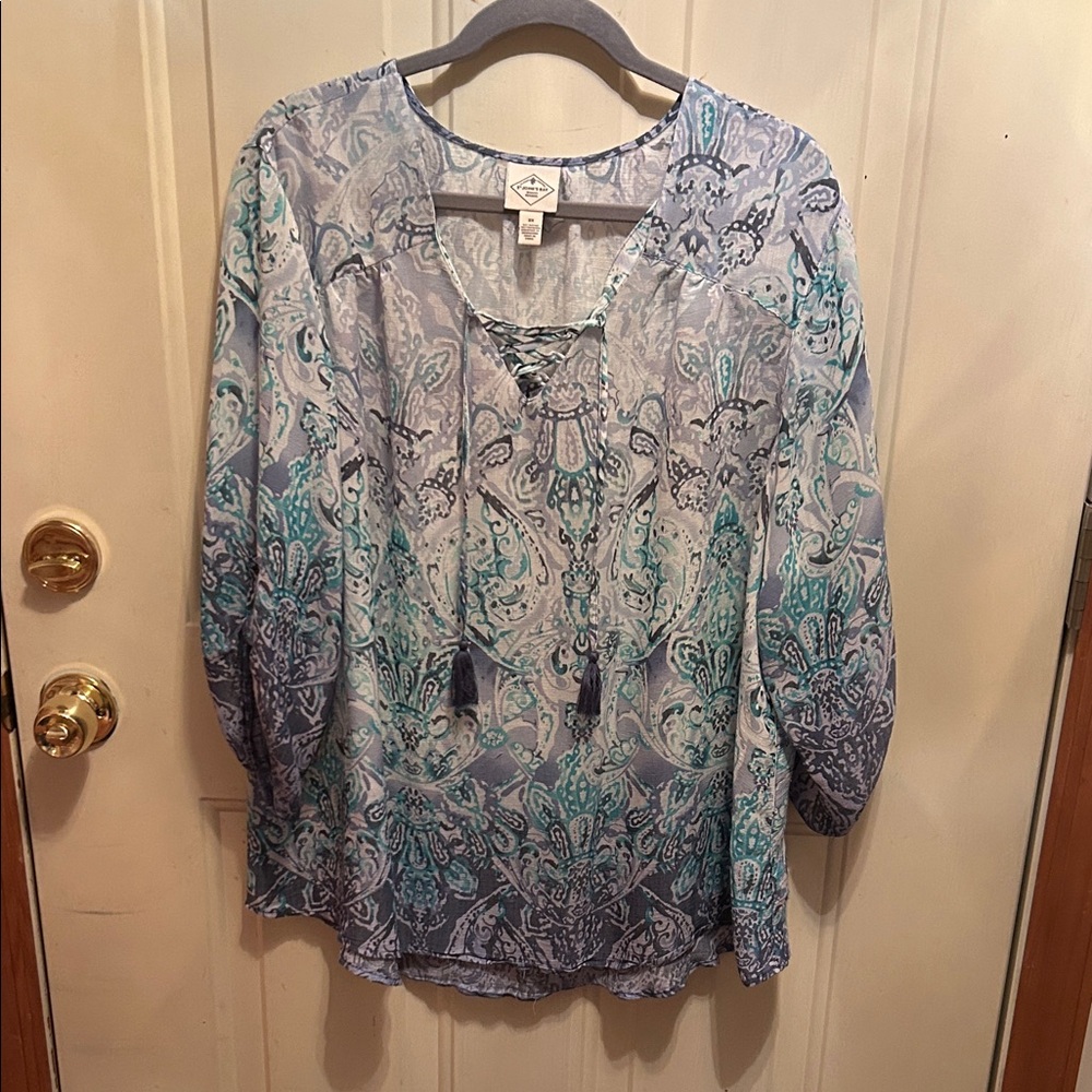 St. John's Bay Teal and Gray Paisley Blouse